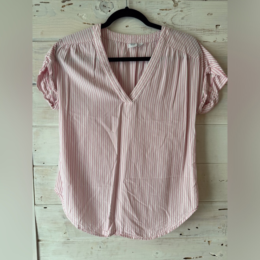GAP Pink Striped V-Neck Top